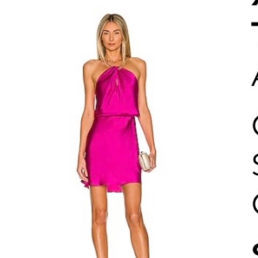 Amanda Uprichard Fuchsia Halter Blouson Mini Dress